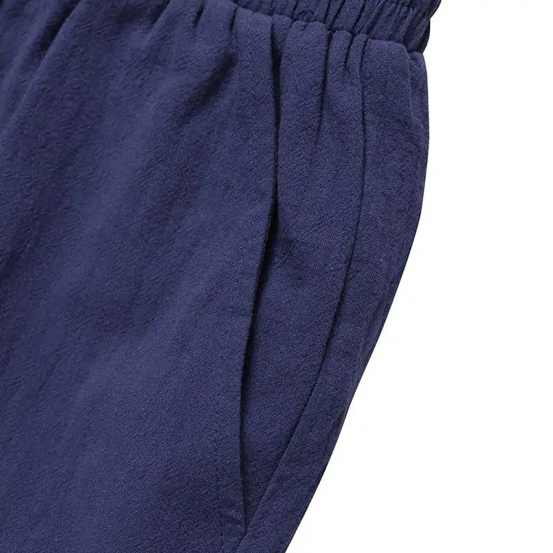 Women's Summer Pants Cotton Elastic Waist Wide Leg Trousers Casual Light Solid Color Palazzo Everyday Long Pantalon 2024