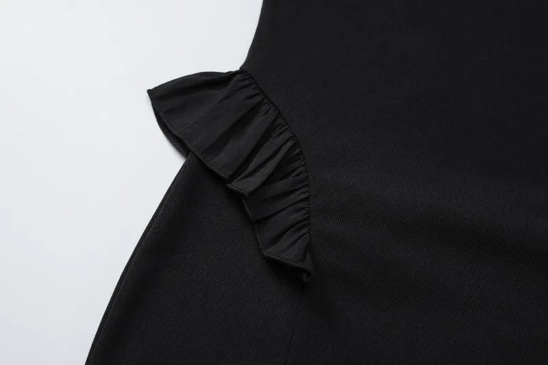 Ruffled Turtleneck Flare Sleeve Mini Dresses Fall Clothes Women Fashion Sexy Black Bodycon Dress