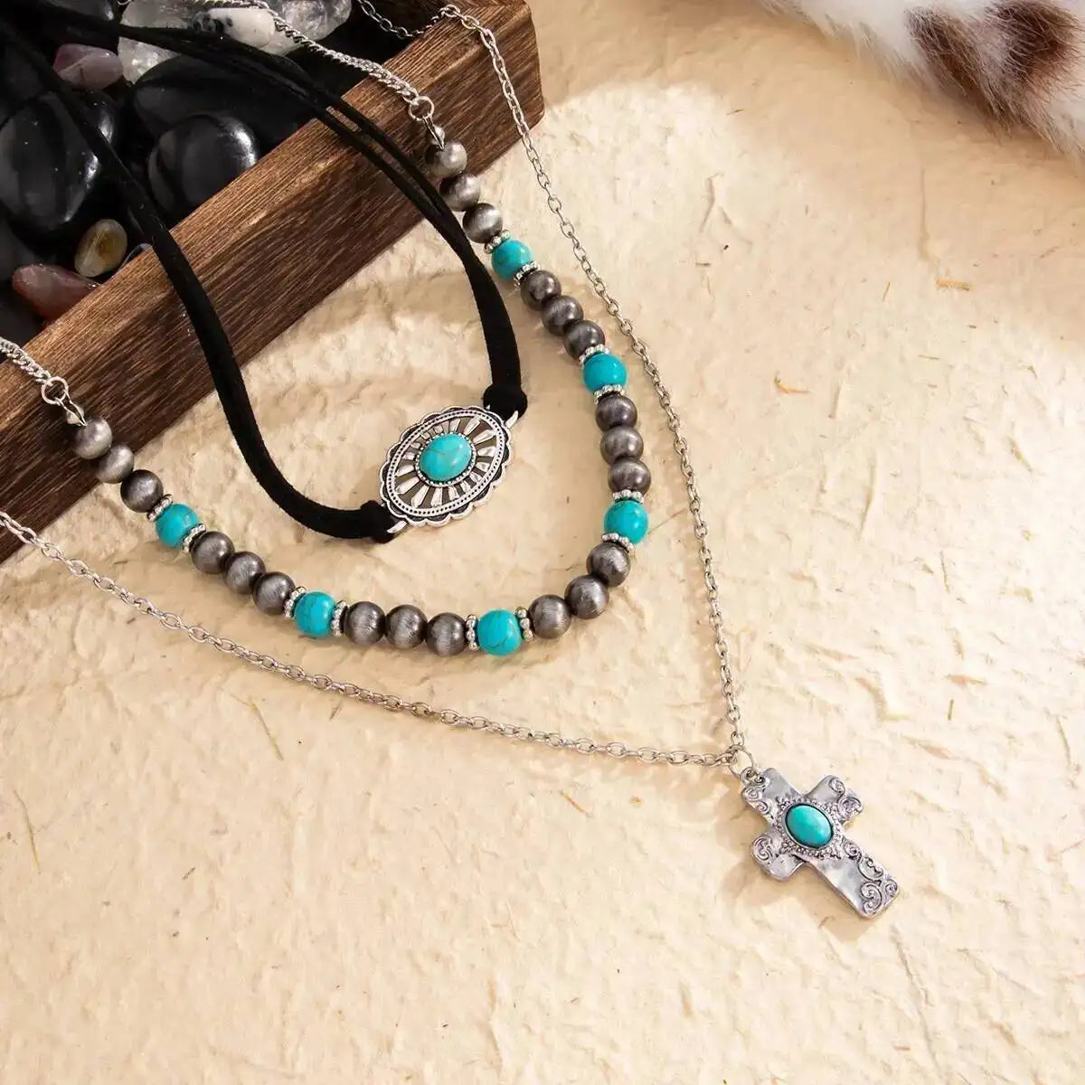 3Pcs/Set Ethnic Cross Jesus Pendant Choker Necklace for Women 2026 New Trend Boho Beads Chain Aesthetic Jewelry Gift