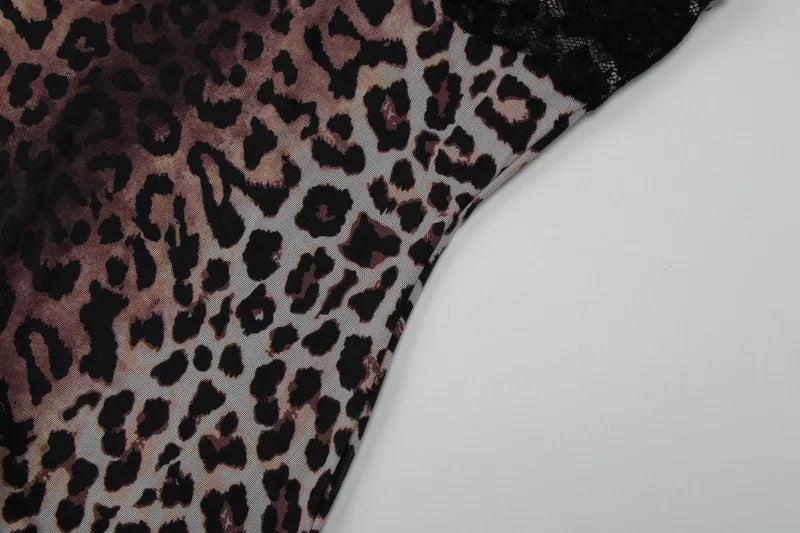 Lace Trim Leopard Print Bodycon Dresses Sexy Spaghetti Strap Backless Mini Dress Woman Clothing Club Wear