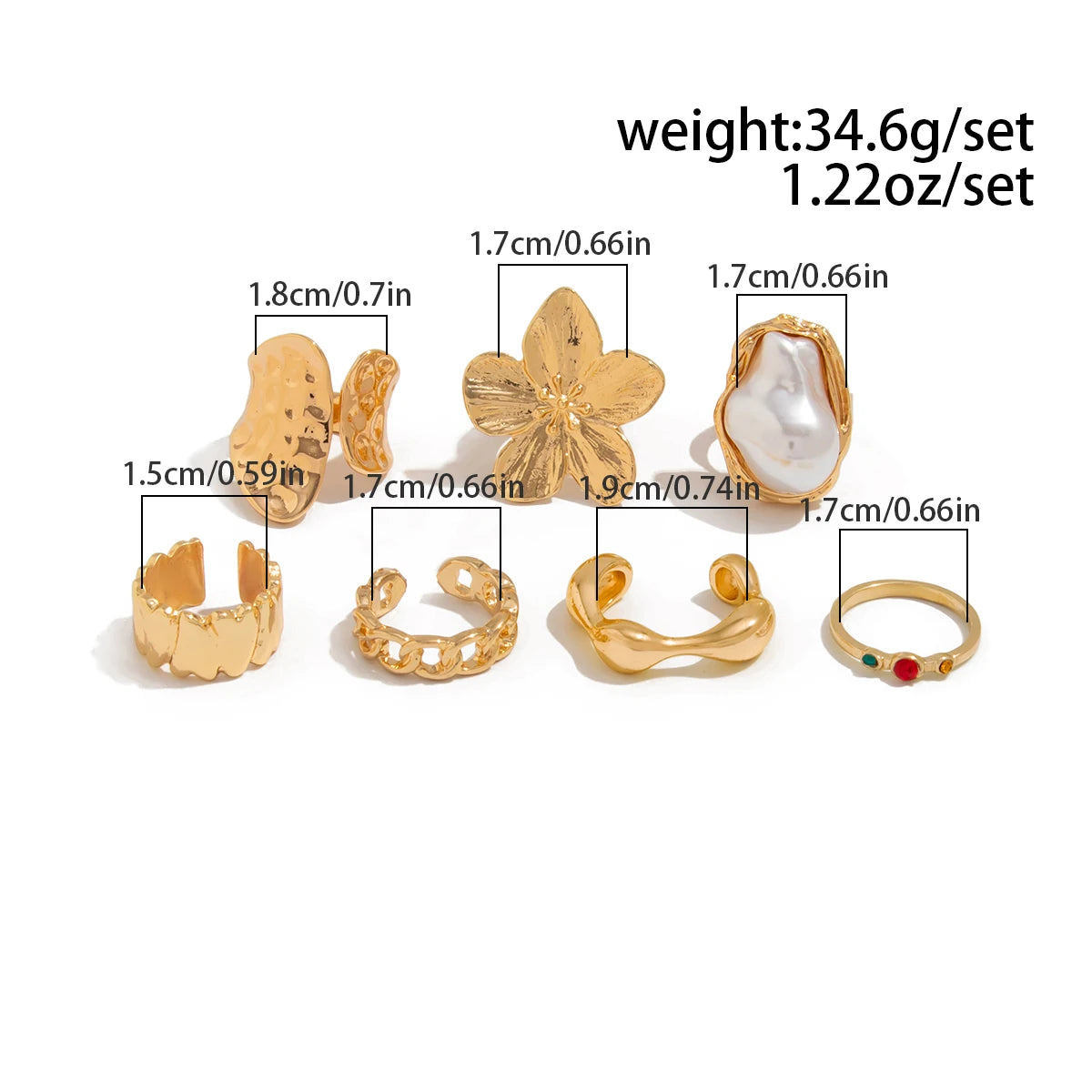 2025 New Fashion Metal Flower Open Rings for Women Creative Baroque Imitation Pearl Rings Y2K Bridal Wed Jewelry Gift