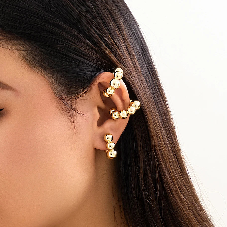 1Pair Unique Punk CCB Ball Beads Clip Earrings for Women Trendy No Piercing Ear Cuff Fake Cartilage Earring Jewelry Accessories
