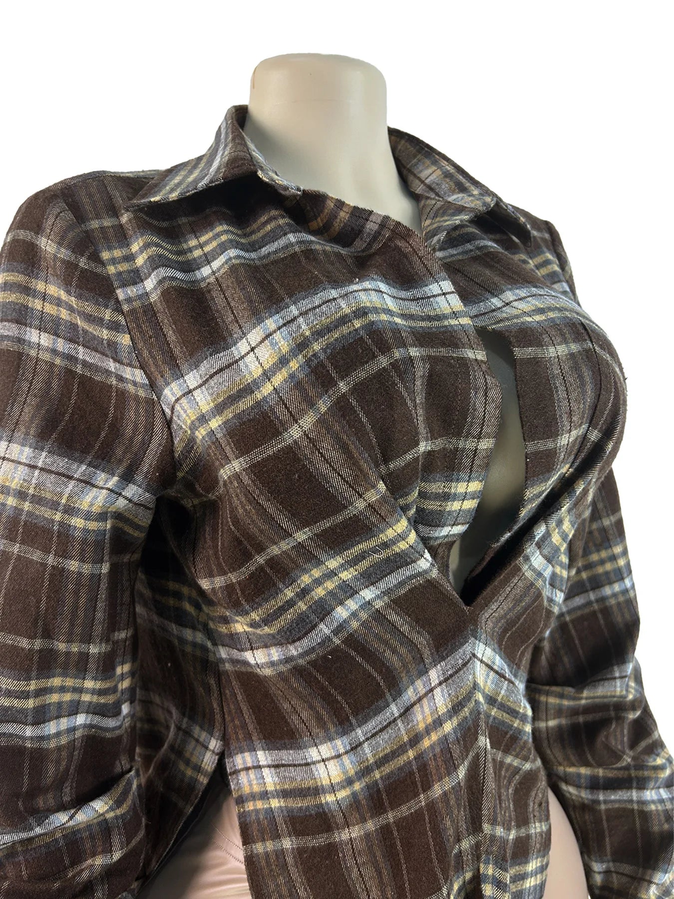 Lapel Plaid Shirt Blouse Tops Women Low-Neck Long Sleeve Casual Classic Skinny Spring Trend Elegant Streetwear Tees