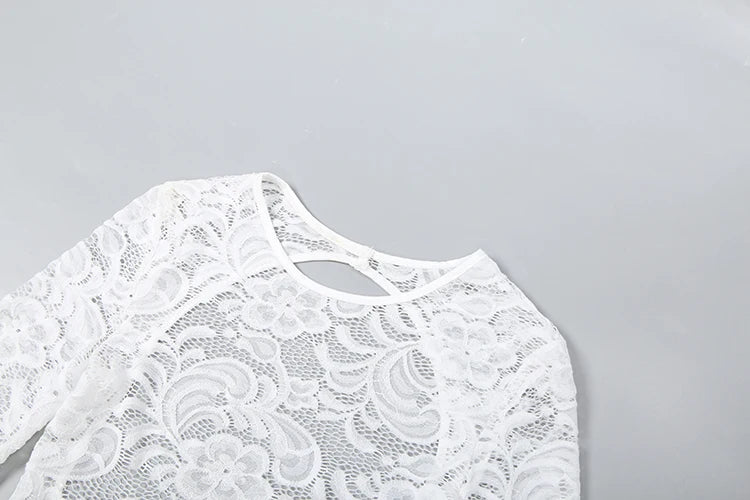 Polka Dot Print Lace Patchwork Playsuits Woman o-Neck Full Sleeve Backless Skinny Peach Hip Midnight Club Party Rompers