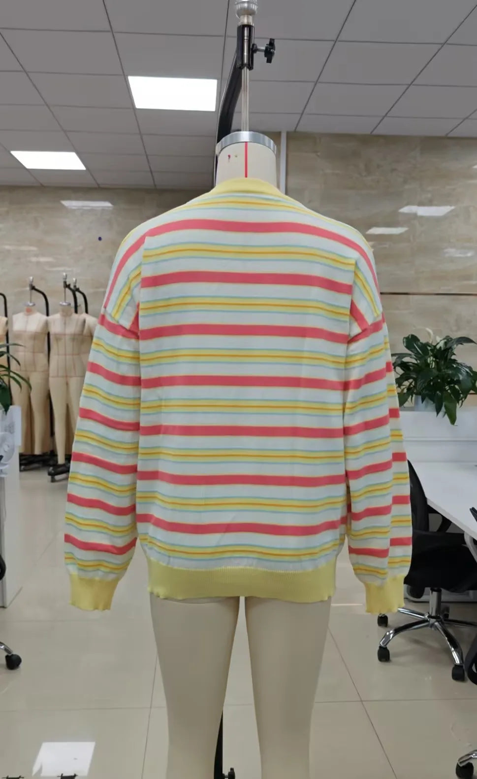 Stripe Knit Sweater Women Crew Neck Drop Shoulder Long Sleeve Oversized Pullover Loungewear Daily Casual Basic Knit Top