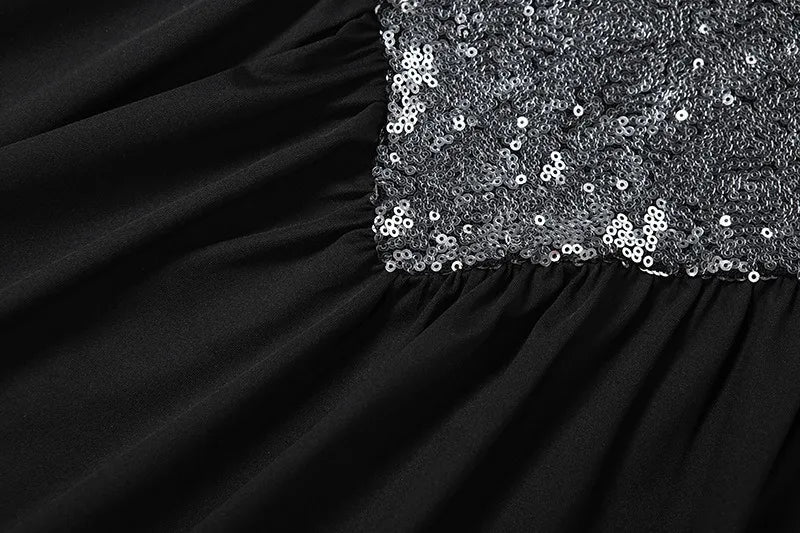 Sequined Body Ball Gown Black Luxury Evening Dress Long Sleeve Pleated Maxi Dresses Woman