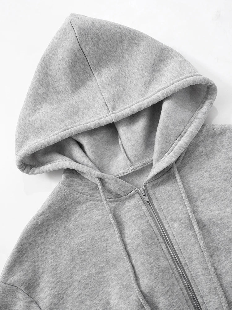 Casual Women Mini Dress Sporty Zip Shirring Hooded Full Sleeve Autumn Fashion Waist-Reducing Classic Solid Bodycon