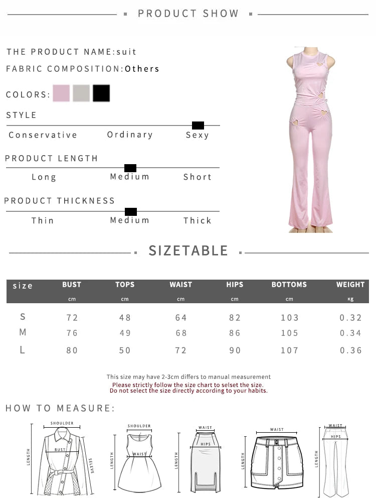 Heart Hollow 2 Piece Set Women o-Neck Sleeveless Tops+Skinny Stretch Pants Vacation Casual Simple Elegant Solid Suits