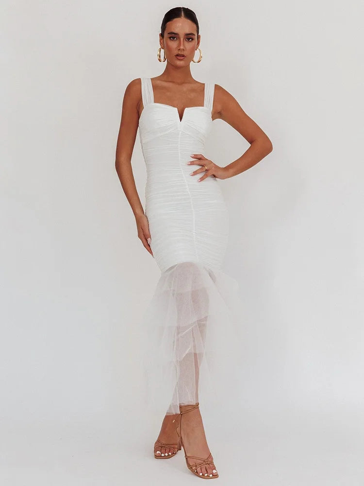 Woman Sleeveless Backless Tiered Long Dresses Summer Elegance Sexy Solid Evening Party Dresses Luxury 2025
