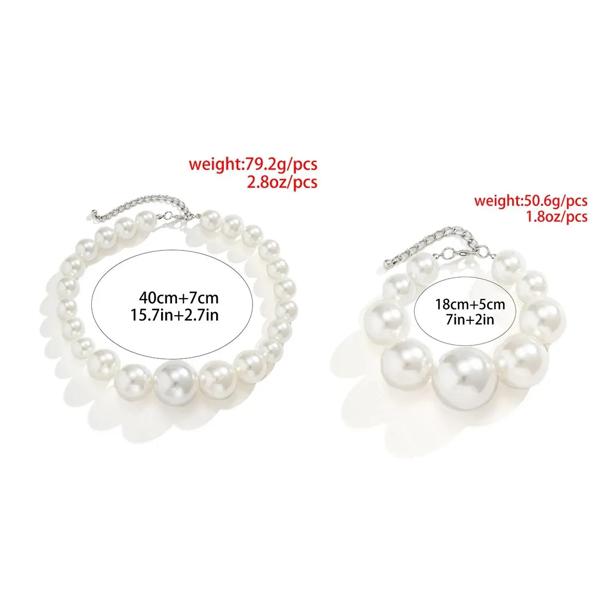 2Pcs Exaggerated Big Imitation Pearl Choker Necklace Bracelets for Women Wed Goth Bead Maxi Chain Grunge Jewelry Set Steampunk