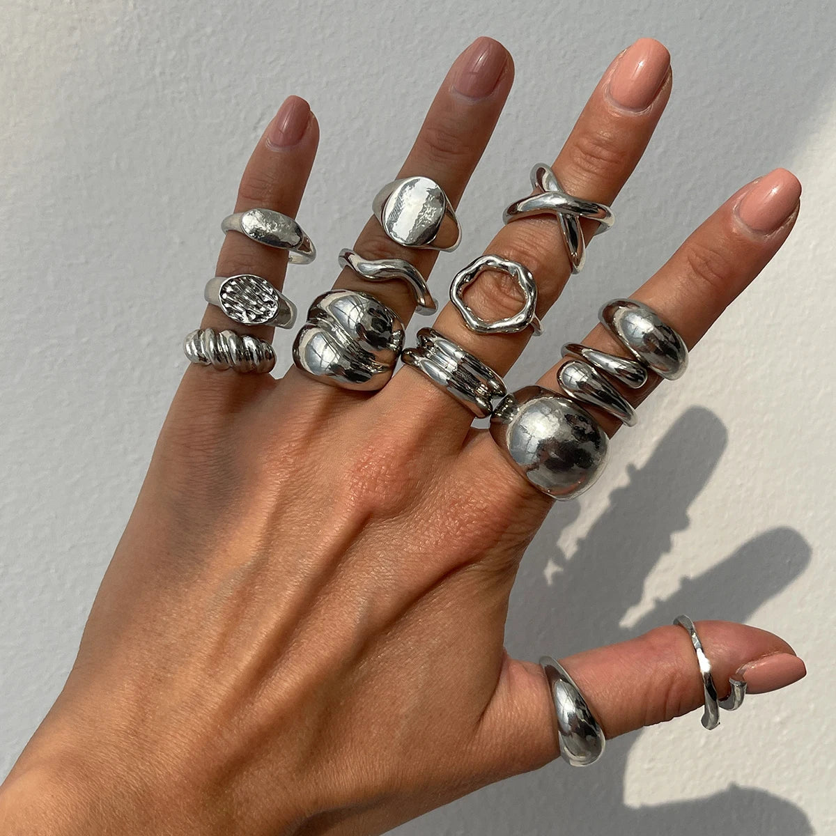 14Pcs/Set Creative Smooth Open Rings for Women 2025 New Fashion Goth Gold Color Adjustable Finger Rings Daily Jewelry