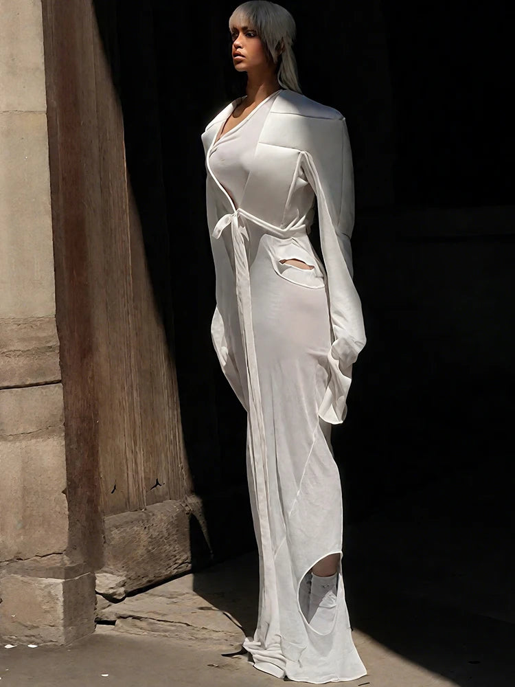 Hipster Patchwork Crop Jacket Women Autumn Cross Bandage Open Stitch Extra Long Sleeve Streetwear Fashion Wild Coat