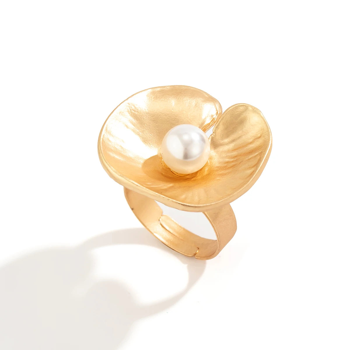 2Pcs Punk Creative Imitation Pearl Lotus Leaves Open Rings Set for Women Goth Gold Color Geometric Finger Ring Wed Accessories