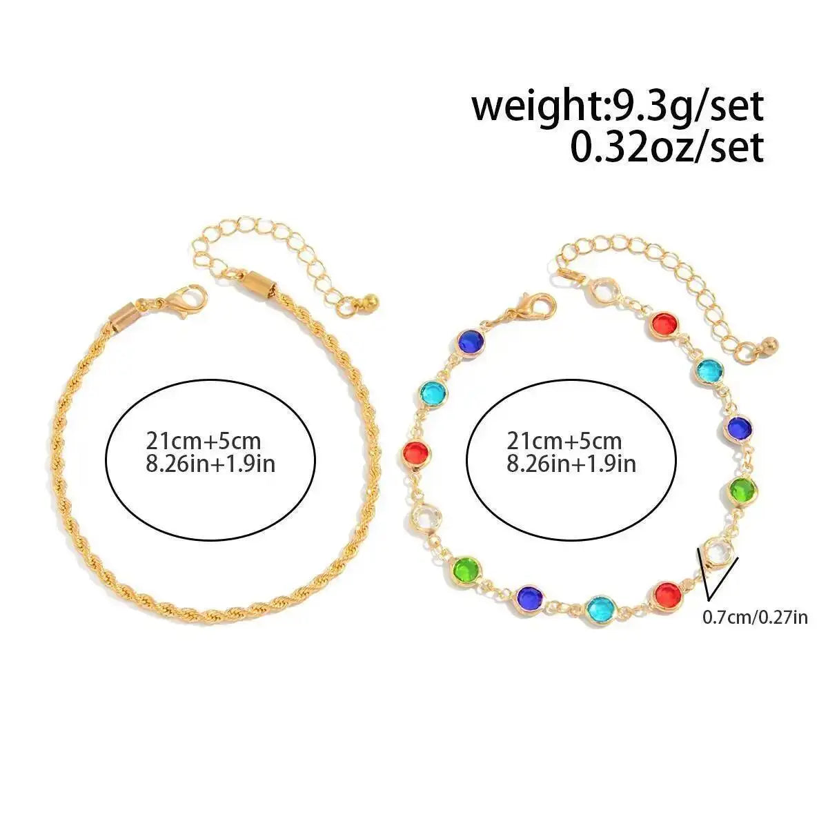 Y2K Boho Colorful Crystal Chain Anklet for Women Summer Beach Trendy Exquisite Barefoot Ankle Bracelet Leg Jewelry Gift