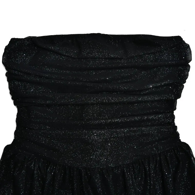 Glitter Mesh Evening Dresses for Birthday Party Elegant Sexy Bow Tie Strapless Aline Short Dress Women