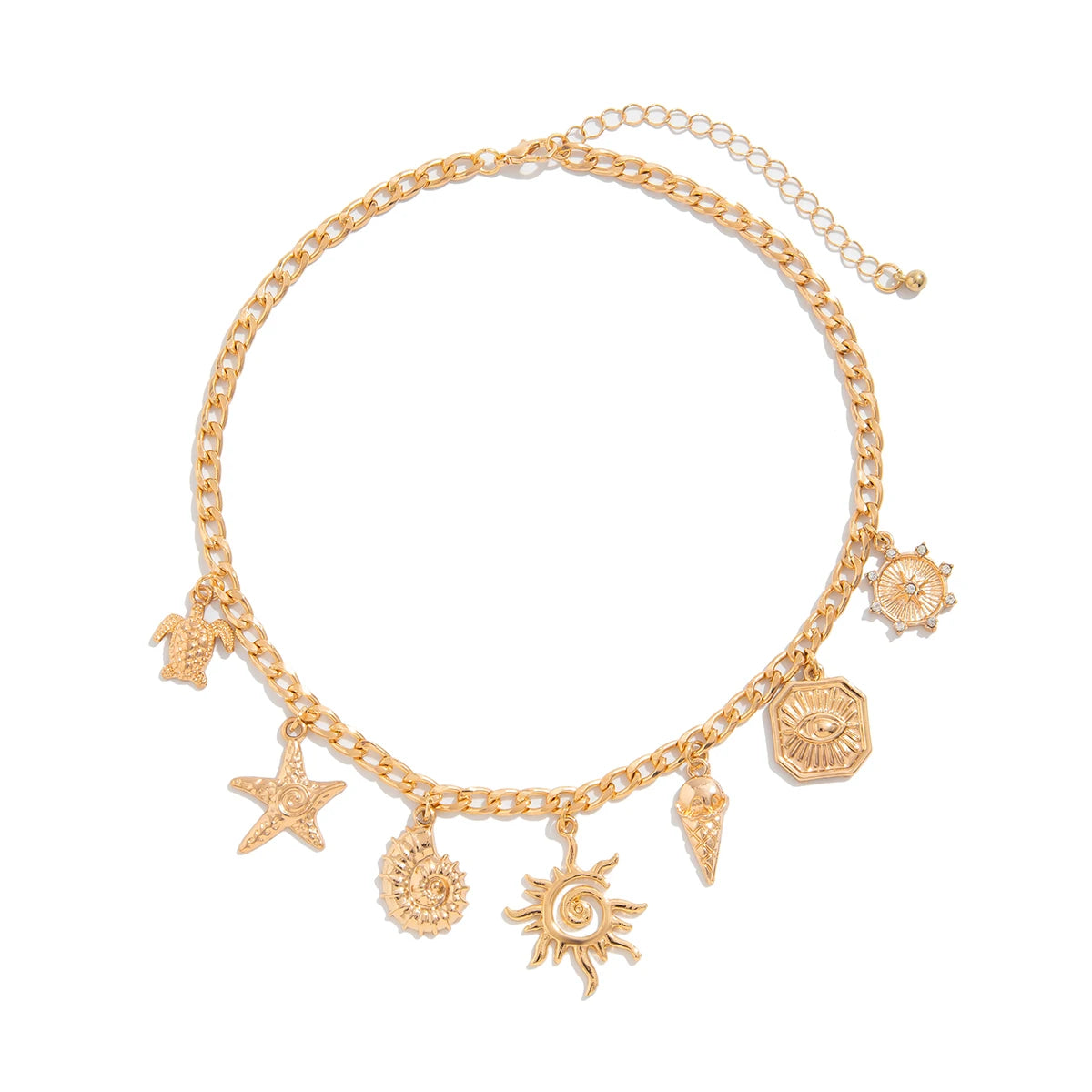 Vintage Metal Love Heart Starfish Pendant Choker Necklace Women Collar Goth Adjustable Chain Summer Neck Jewelry Gift