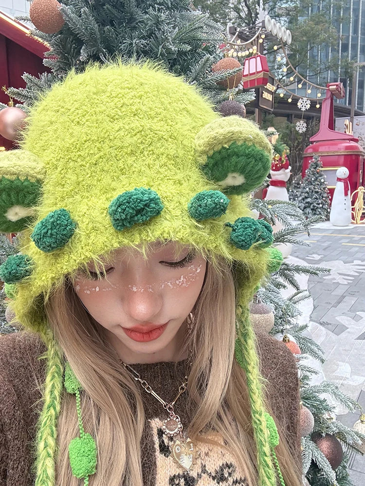 Cute 3D Ear Pom Pom Ear Flap Knit Beanie For Women
