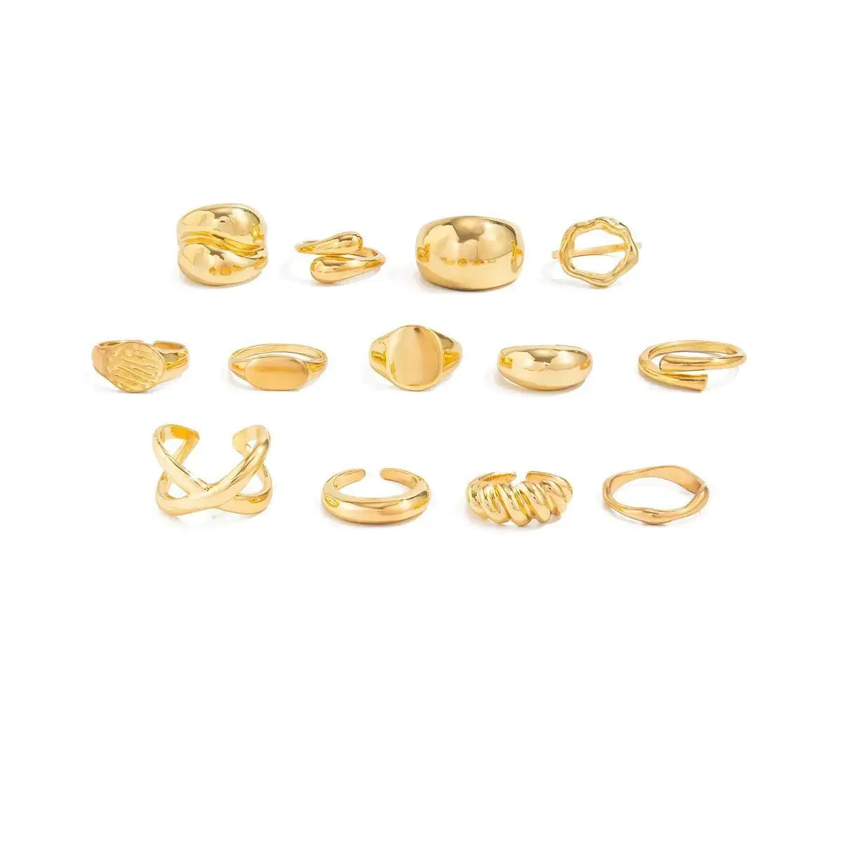 13Pcs/Set Creative Irregular Water Drop Open Rings Women Punk Gold Color Adjustable Knuckle Joint Rings Couple Jewelry