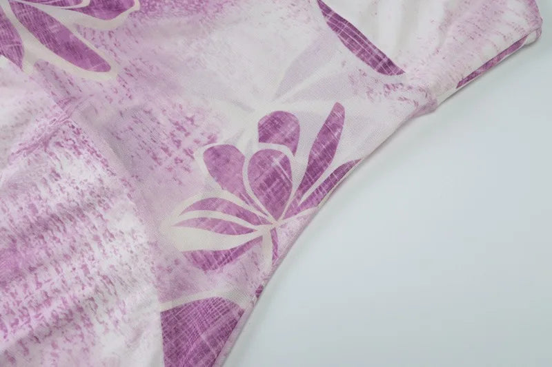 Purple Floral Print Party Dresses for Wedding Guest Strapless Backless Maxi Dress Elegant Woman Clothes