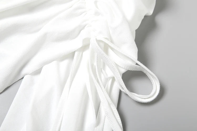 Contrast Patchwork Dress Women Backless Sexy Shirring Tassel Irregular Sleeveless Midnight Club Party Mini Bodycon