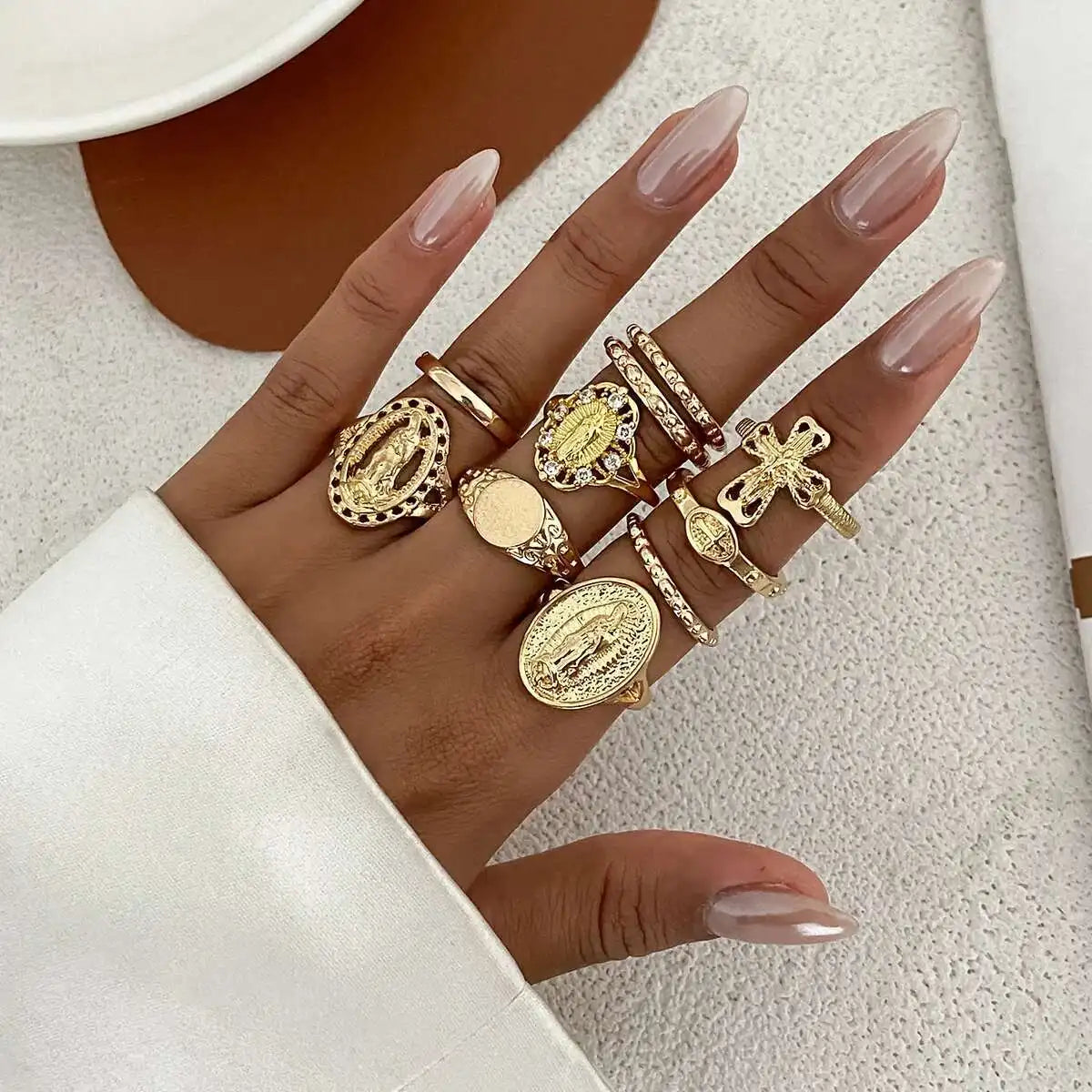 10Pcs/Set Exquisite Elegant Irregular Geometry Finger Rings Women Creative Romantic Wedding Banquet Jewelry Accessories