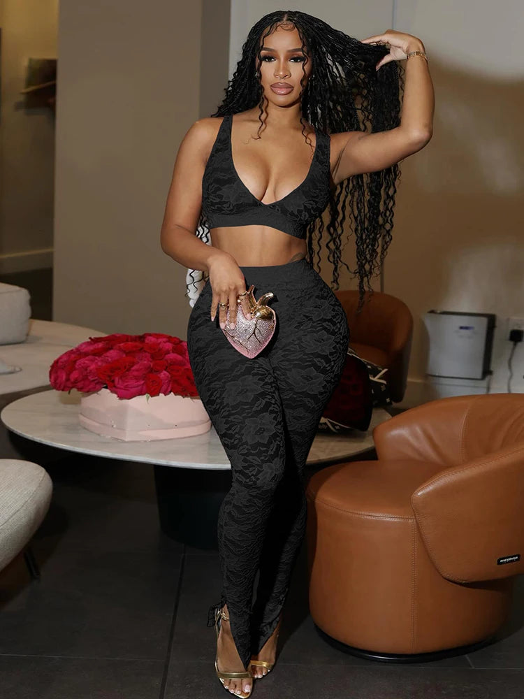 Jacquard Sexy 2 Piece Set Women Thin Summer Coquette Wide Belt Tank Tops+Leggings Stretch Activity Matching Clubwear