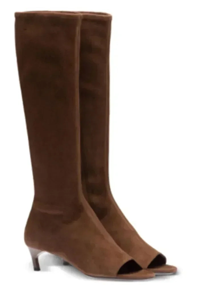 New European and American Fish Mouth Clip Toe Mid Boot, Fashionable Thin High Heel Side Zipper Women's High Tube Cool Boot