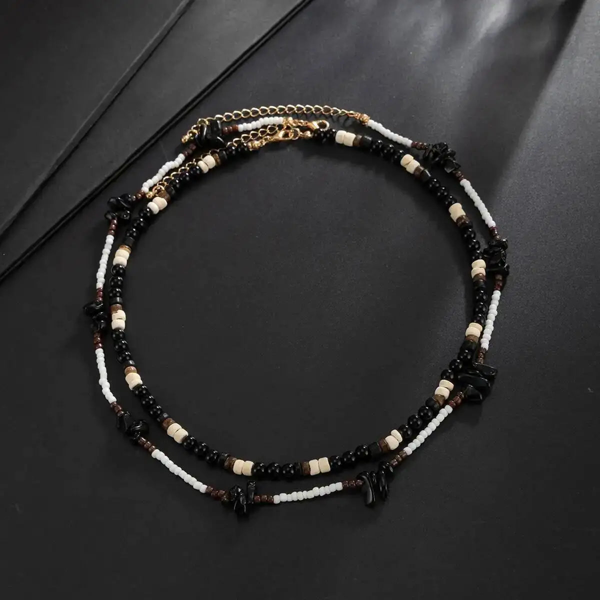 2Pcs/Set Trendy Black White Acrylic Seed Beads Choker Necklace for Men Punk Vintage Stackable Collar Chain Neck Jewelry