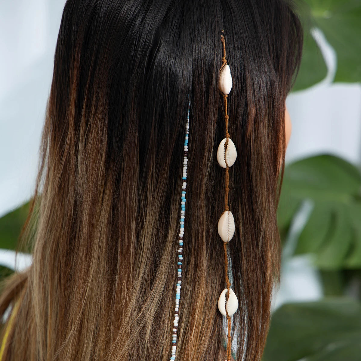 2Pcs/Set Beach Conch Long Tassel Chain Headdress Hair Accessories For Women Trendy Rice Beads Pendant Hairwear Jewelry