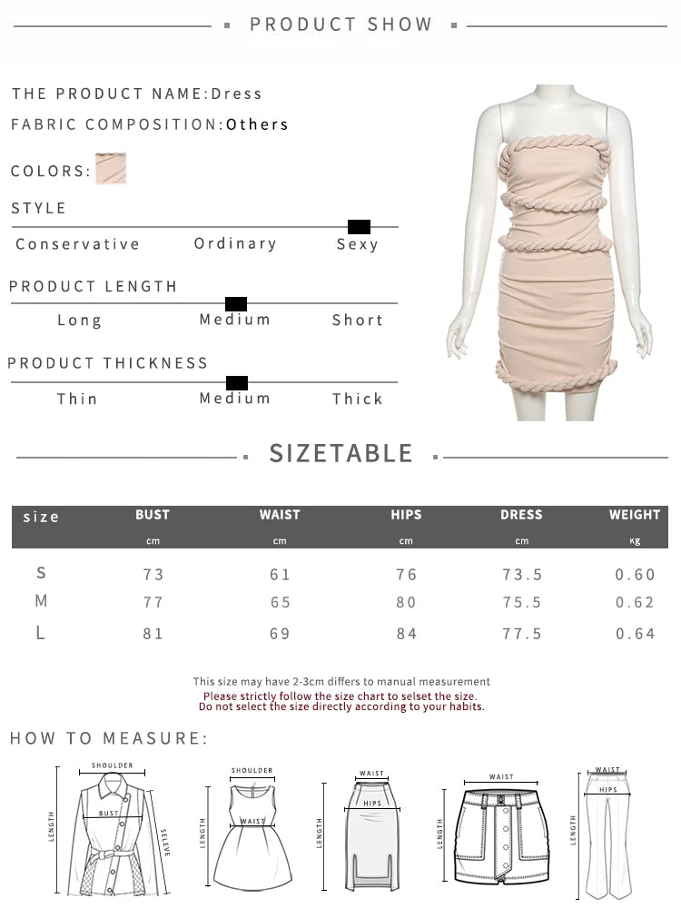 Plait Patchwor Dress Women Elegant Skinny Y2K Chic Strapless Summer Trend Sweet Birthday Party Street Mini Bodycon