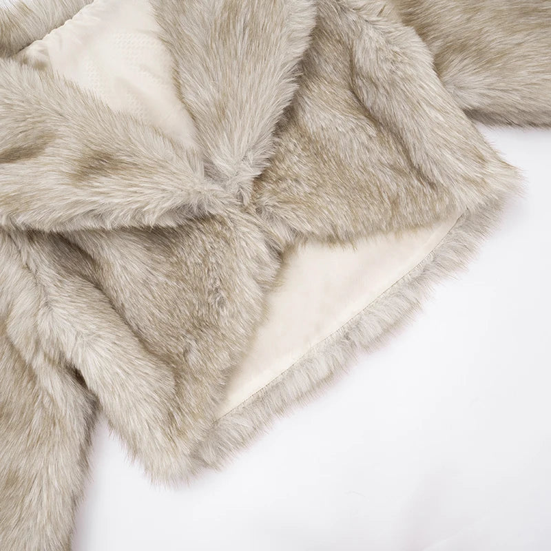 Sexy Furry Crop Jacket Women Basic Autumn Trend Button Lapel Full Sleeve Hottie Simple Wild Streetwear Clubwear Coat