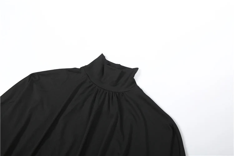 Solid Backless Dress Women Turtleneck Lantern Sleeve High Elasticity Sexy Simple Classic Street Prom Party Mini Bodycon