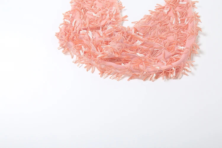 Sequin Tassels 2 Piece Set Women Sexy Swing Collar Tank Tops+Peach Hip Skits Midnight Summer Birthday Party Clubwear