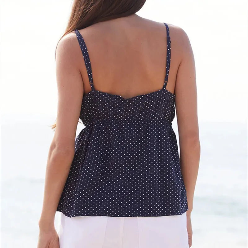 Women Summer Camisole Sleeveless Tops Backless Button Down Tie-up Front Solid/Dots Summer Vest for Party Club Beachwear