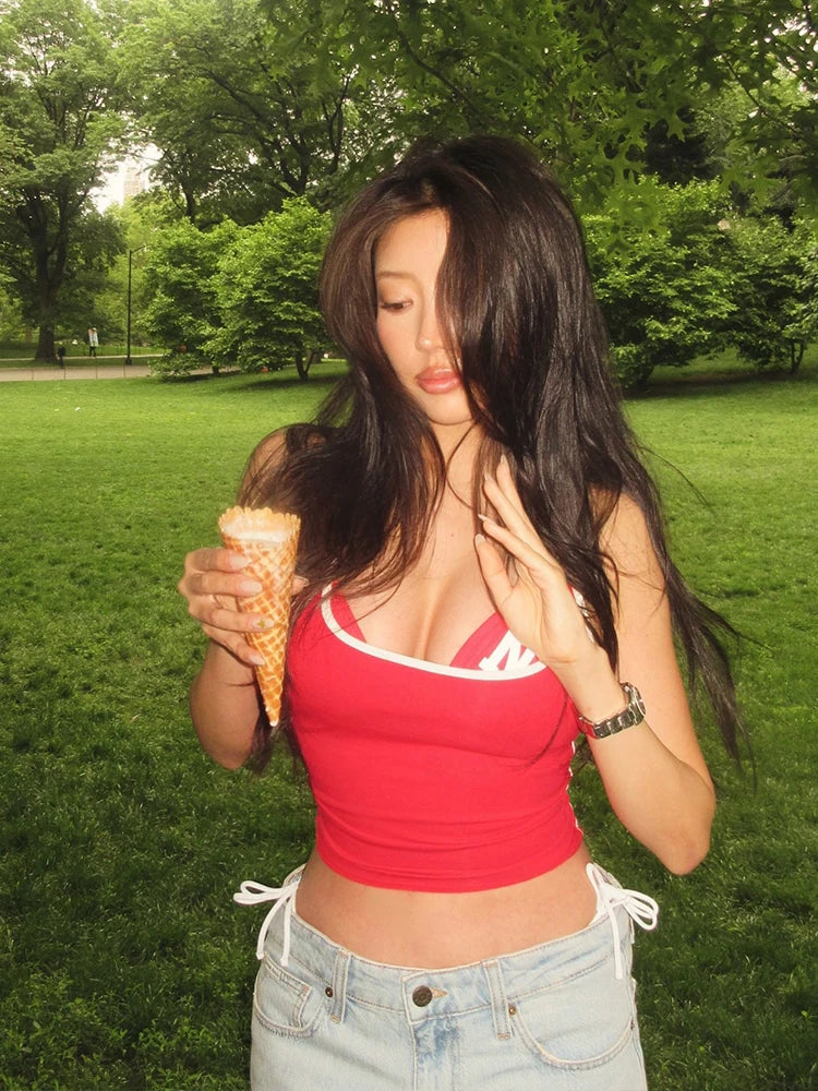 Sexy Bandage Bra+Camisole Women Letter Print Low-Neck Halter High Street Sexy Skinny Simple Midnight Hottie Two Tops