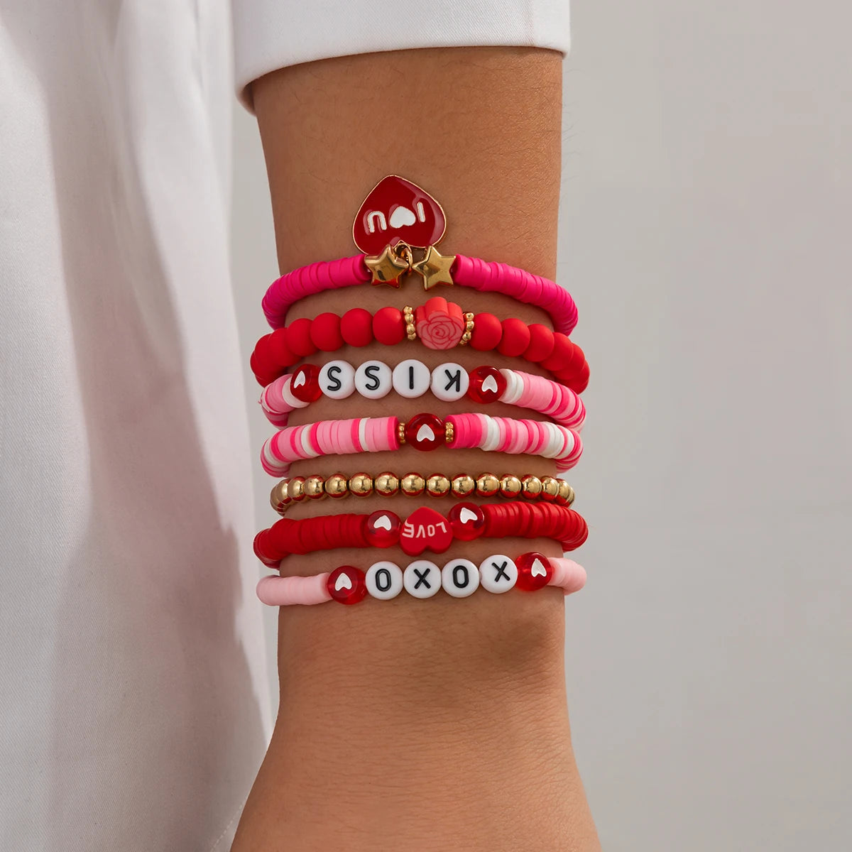 10 Styles Romantic Soft Ceramic Acrylic Beads Letter Chain Bracelet Boho Sweet Heart Bangles Y2K Aesthetics Jewelry New