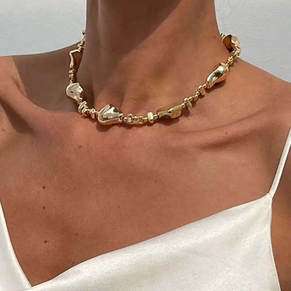 Vintage Plastic Irregular Beads Clavicle Chain Necklace for Women Trend 2025 Goth Adjustable Choker Aesthetic Jewelry