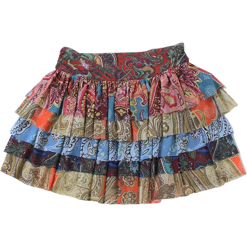 Paisley Print Mesh Tiered Skirt Womens Clothing 2024 Summer Vacation High Waist Mini Skirts for Woman
