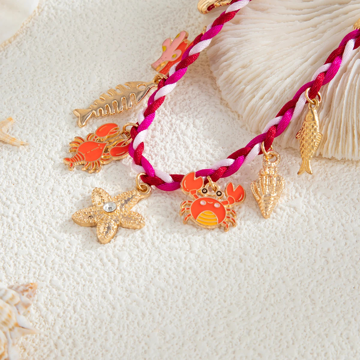 2025 Fashion Starfis Conch Fish Crab Shrimp Pendant Bracelet Unique Retro Braided Rope Chain Bangles Charm Jewelry Gift