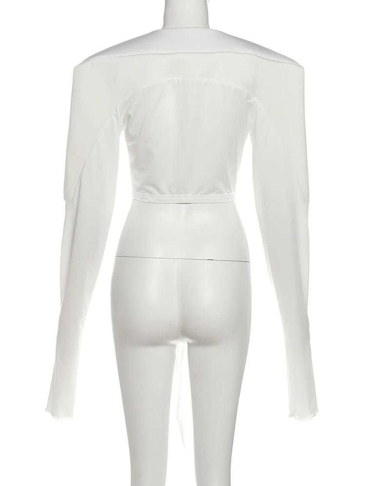 Hipster Patchwork Crop Jacket Women Autumn Cross Bandage Open Stitch Extra Long Sleeve Streetwear Fashion Wild Coat