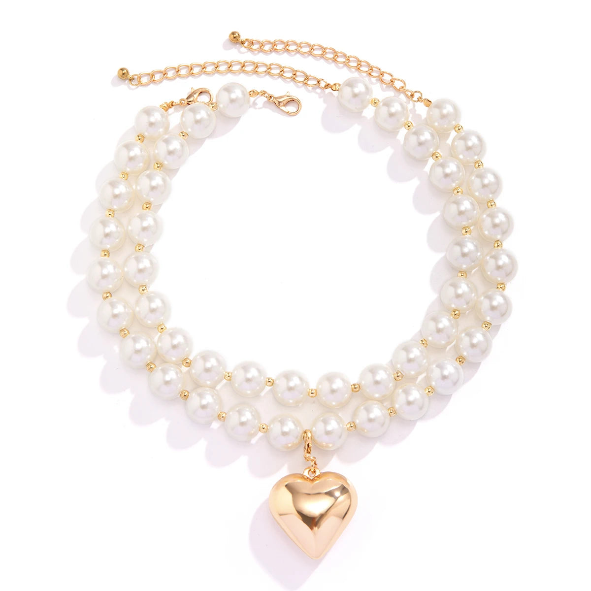 2Pcs Elegant Goth Imitation Pearl Beads Chain Necklace for Women Vintage Love Heart Pendant Choker Y2K Jewelry Wed Accessories