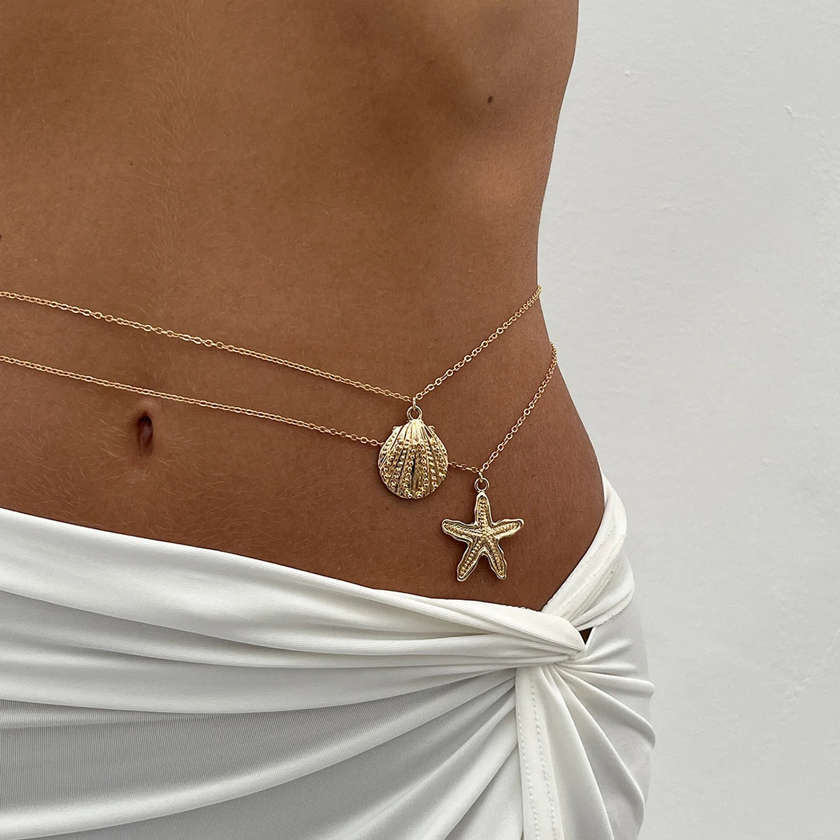 Sexy Simple Metal Starfish Scallop Pendant Waist Belly Chain for Women Summer Beach Bikini Vacation Body Jewelry Gift