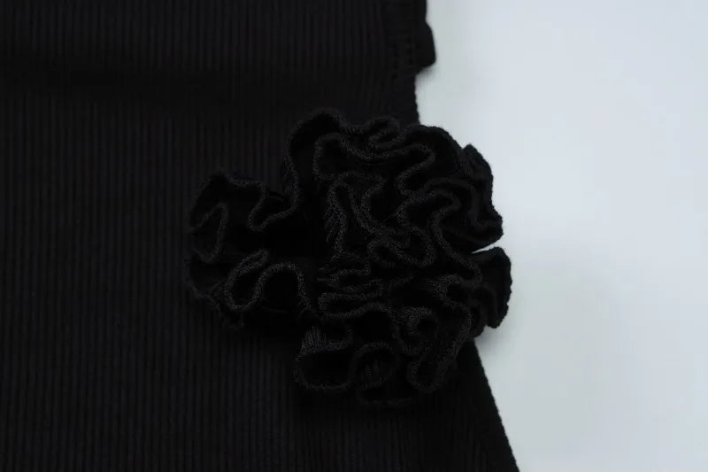 3d Floral-applique Backless Maxi Dresses for Women Black Halter Dress Elegant Sexy Summer Vacation Outfits