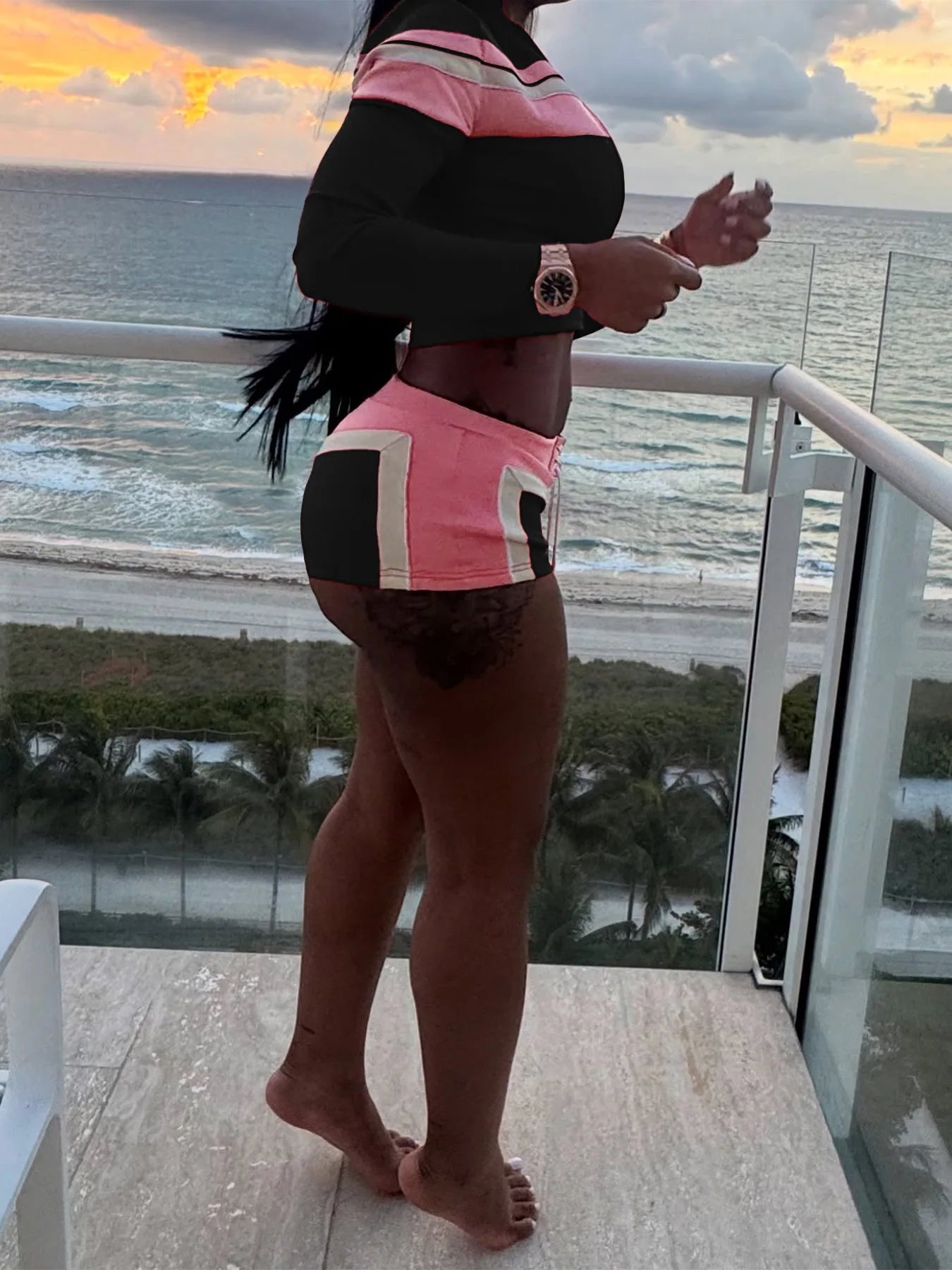 Colorful Print 3 Piece Set Women Tracksuit Casual Zip Crop Tops+Bra+Shirring Shorts Matching Street Stretch Outfits