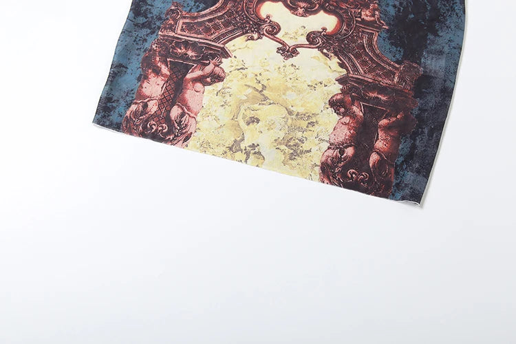 Peach Hip Sexy See Through Mini Dress Woman Colorful Print o-Neck Full Sleeve Skinny Midnight Fashion Club Party Bodycon