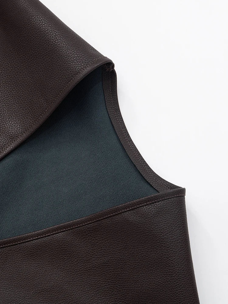 Loose PU Leather Tank Tops Women Low-Neck Irregular Fashion Streetwear Vacation Trend Casual Stretch Classic Tops