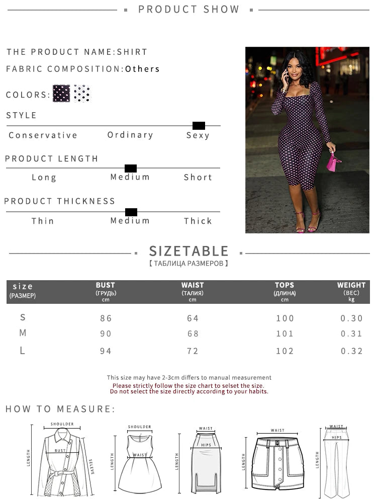 Square Collar Sexy Fashion Playsuits Woman Polka Dot Print Full Sleeve Skinny Peach Hip Hottie Midnight Club Party Romper