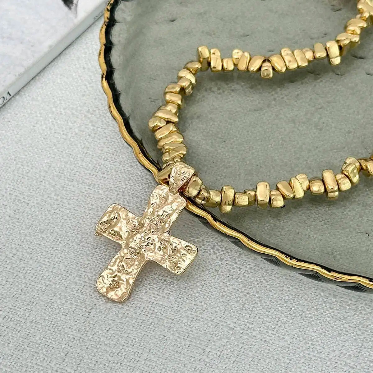 Vintage Irregular CCB Beaded Chain Necklace for Women Collares Goth Cross Jesus Pendant Choker Party Neck Jewelry Men
