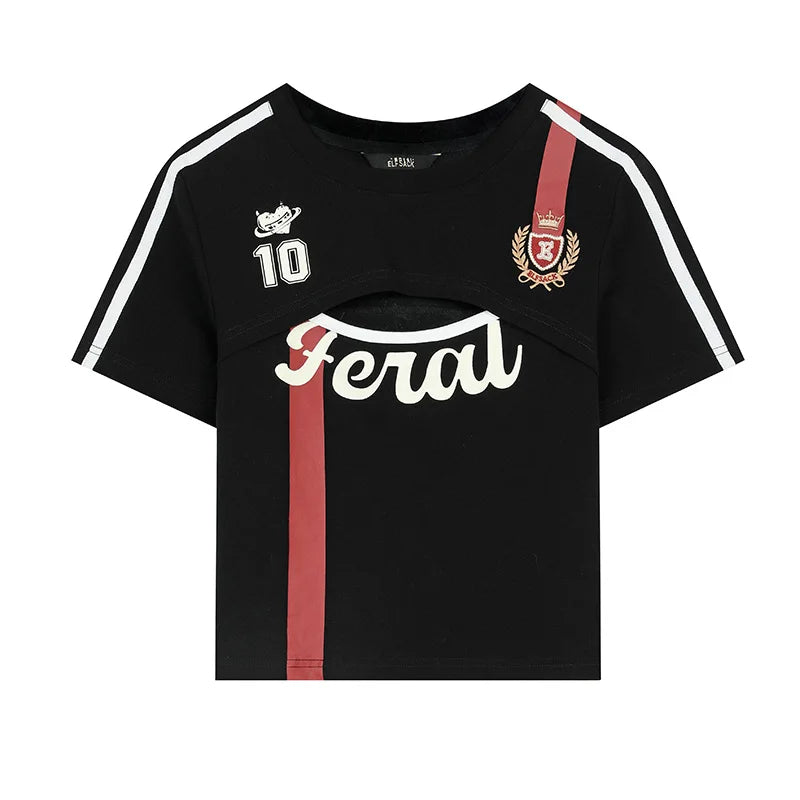 Jersey Style Cropped Top, Number 10/66 Print Sporty Tee, Layered Short Sleeve T-shirt for Women