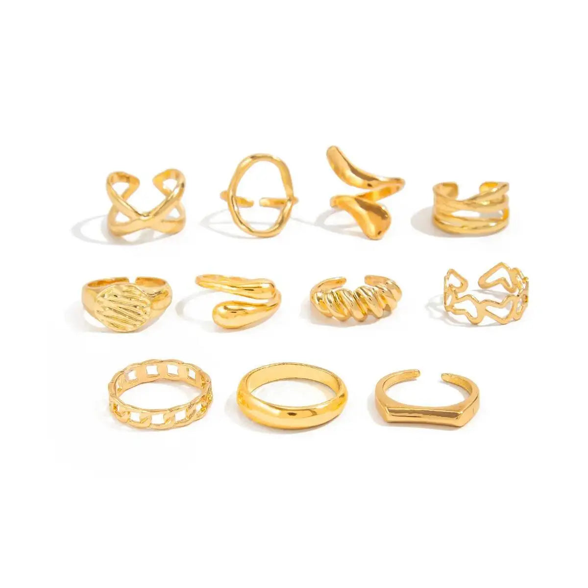 11Pcs/Set Classic Glossy Water Drop Open Rings for Women New Trend Vintage Irregular Finger Rings Daily Jewelry Gift